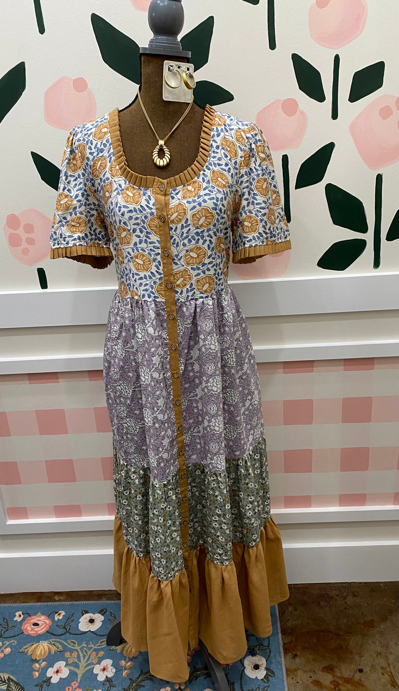 Print mix tiered dress