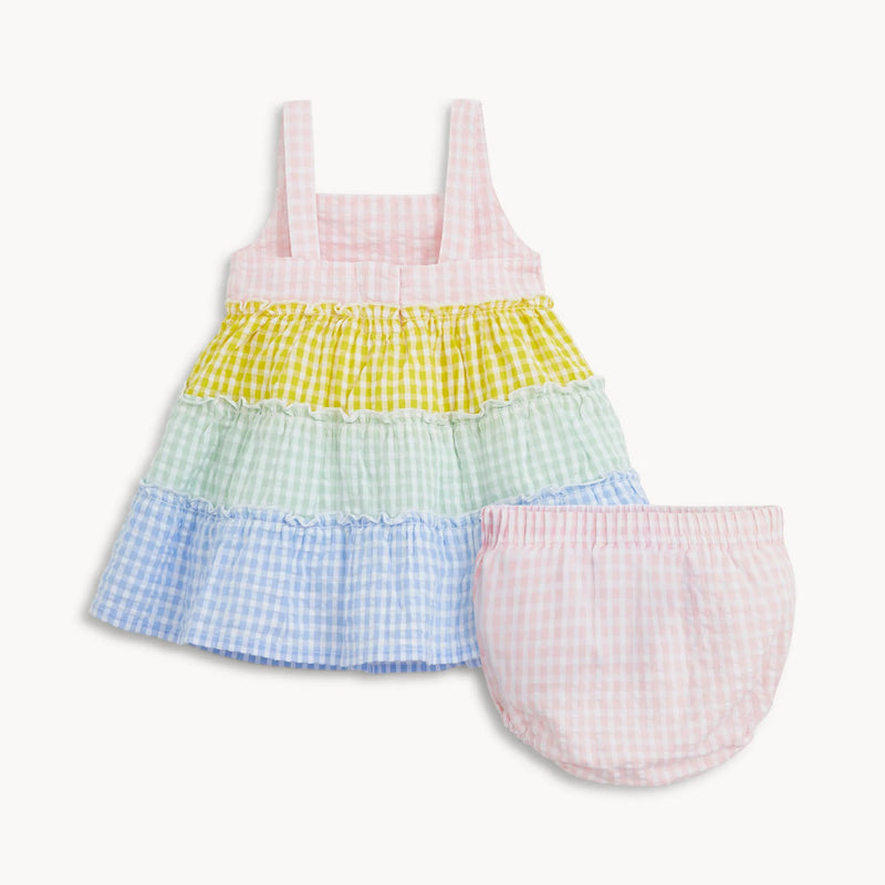 Multi Gigham tiered dress with bloomers