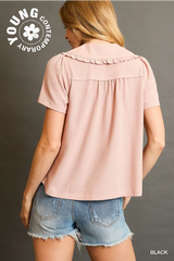 Waffled ruffle collard top