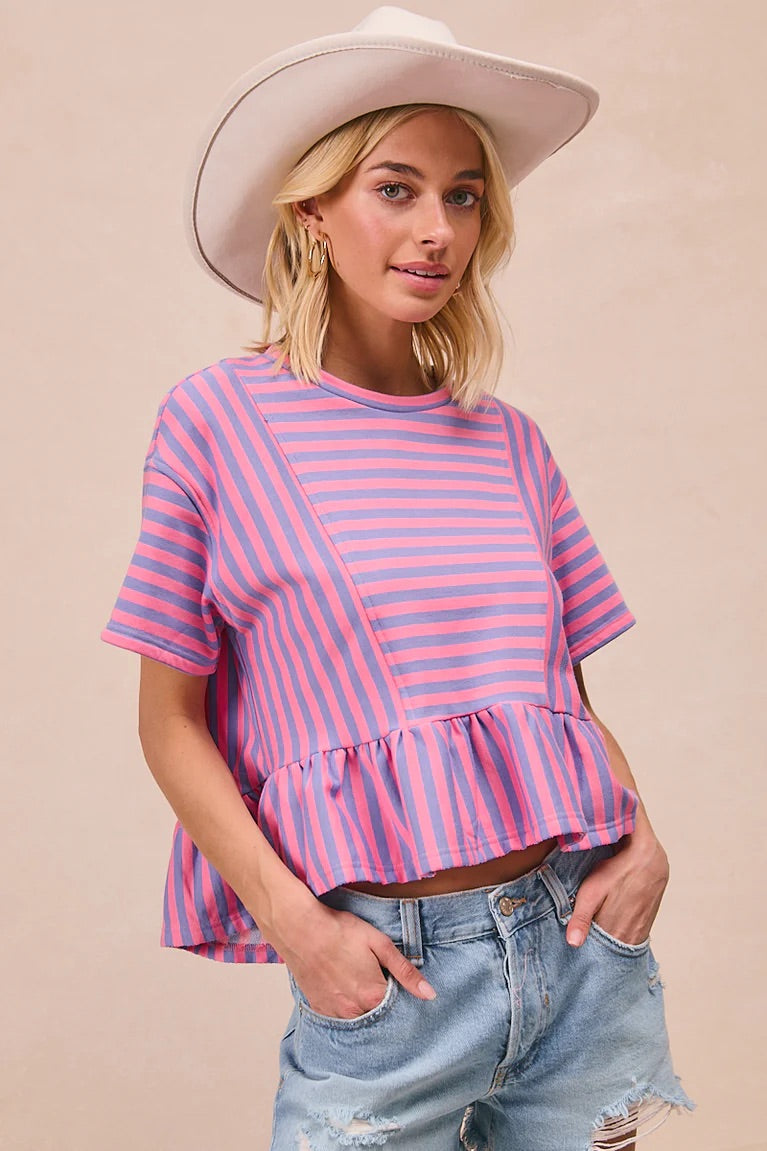 Striped ruffled hem top