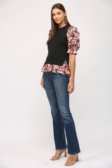 CONTRAST WOVEN SLV & HEM CREW NECK SWEATER