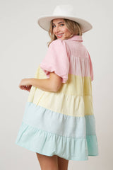 Easter Color Block Button Down Dress