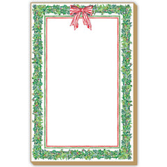 Garland Border with Red Striped Bow Luxe Large Notepad