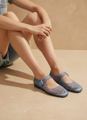 Woven Jelly Mary Jane Flats Tapered Square Toe