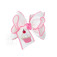 EMBROIDERED NEW CUPCAKE CROCHET EDGE HAIR BOW: 4.5" Large