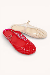 TRENDY LATTICE JELLY MARY JANE STRAP SLIDE FLAT SLIP: CLEAR