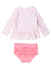 Girls By the Seaside Scalloped Long Sleeve Rash Guard 2-Piece