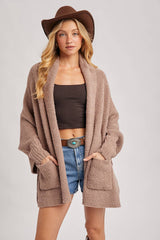 OPEN FRONT BLANKET WRAP BOUCLE KNIT SWEATER CARDIGAN: One Size