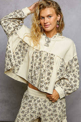 Vintage Washing Double Gauze Floral Printed Hoodie Top with matching pants