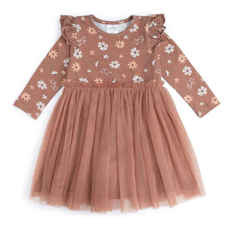 Ditsy Fall Floral Long Sleeve Tutu Dress - Girls Clothes: 6Y