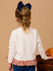 Girls Pumpkin Bow Ivory Applique Ruffle Bow Sweatshirt