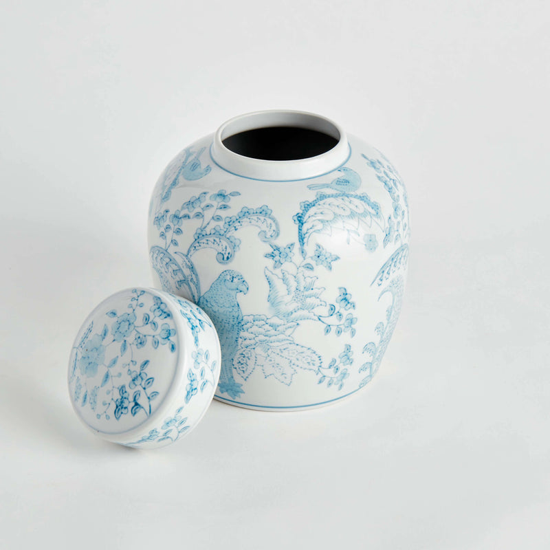 Monarch parrot lidded jar
