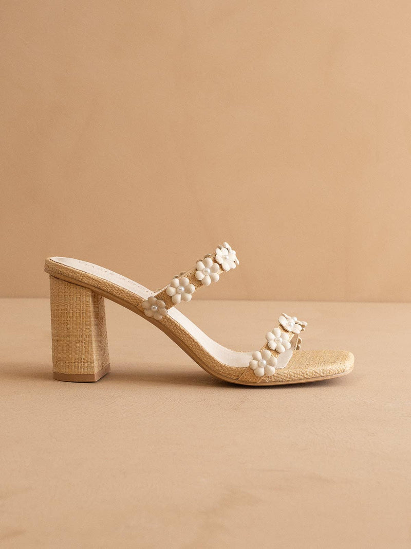 The Feliza | Natural Floral Raffia Heel Summer Block Sandal