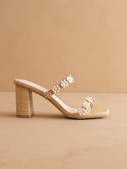 The Feliza | Natural Floral Raffia Heel Summer Block Sandal