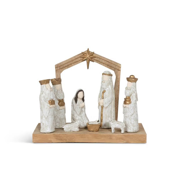 Wood carved nativity scene