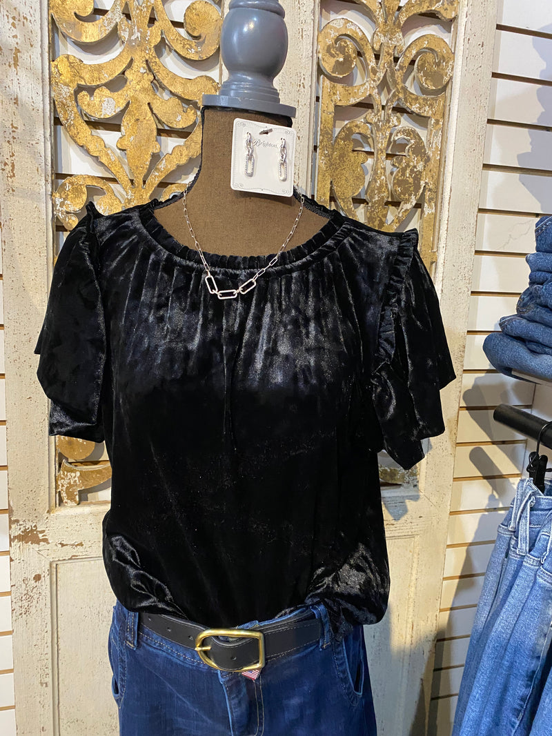 Solid Velvet flounce top