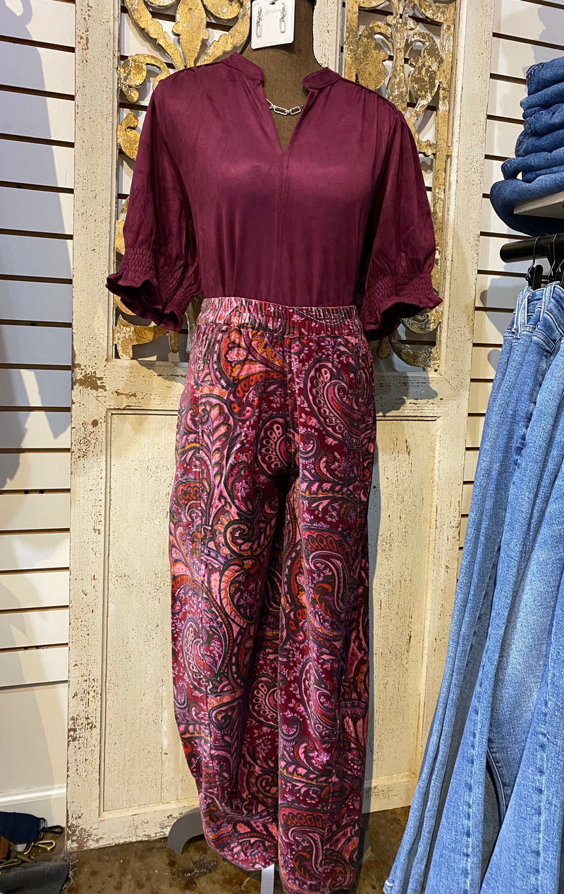 Wine pull on barrel pant