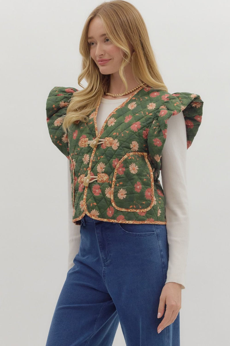 Floral quilted cropped vest