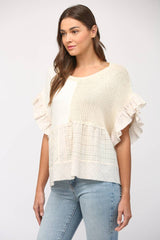 PATCHWORK FLUTTER SLV SWEATER: IVORY