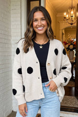 LAS Polka Dot Oversized Button Front Cardigan