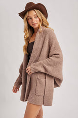 OPEN FRONT BLANKET WRAP BOUCLE KNIT SWEATER CARDIGAN: One Size