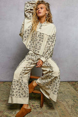 Vintage Washing Double Gauze Floral Printed Hoodie Top with matching pants