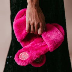 AVERIE - HOT PINK Faux Fur Slide : Hot Pink