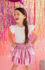 Ruffle Skort in Pink Lamé