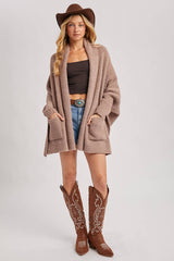 OPEN FRONT BLANKET WRAP BOUCLE KNIT SWEATER CARDIGAN: One Size