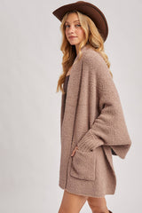 OPEN FRONT BLANKET WRAP BOUCLE KNIT SWEATER CARDIGAN: One Size