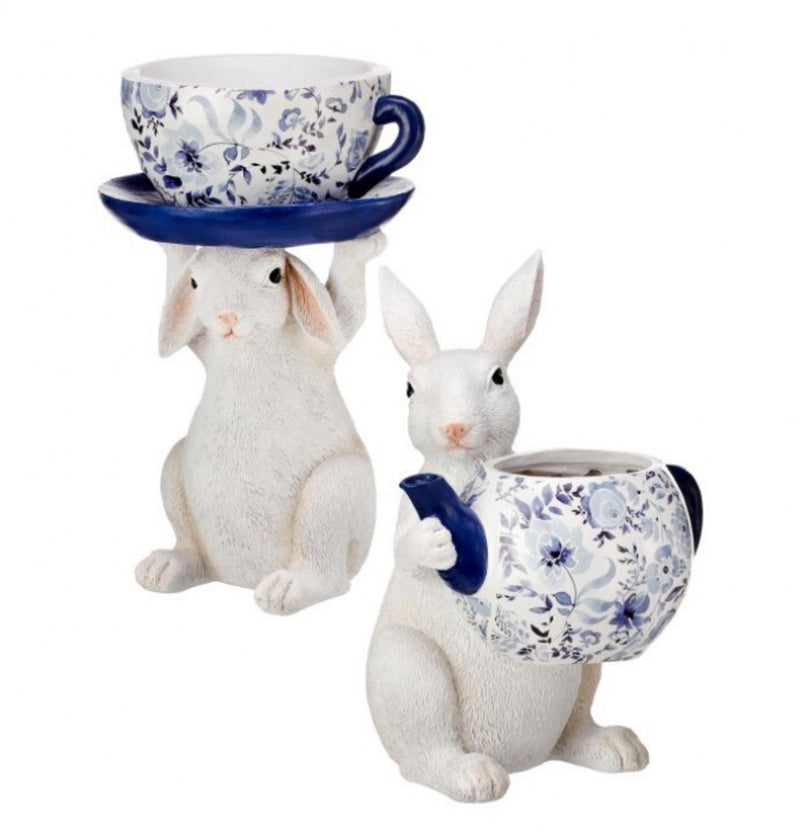 9” bunny with teapot/cup