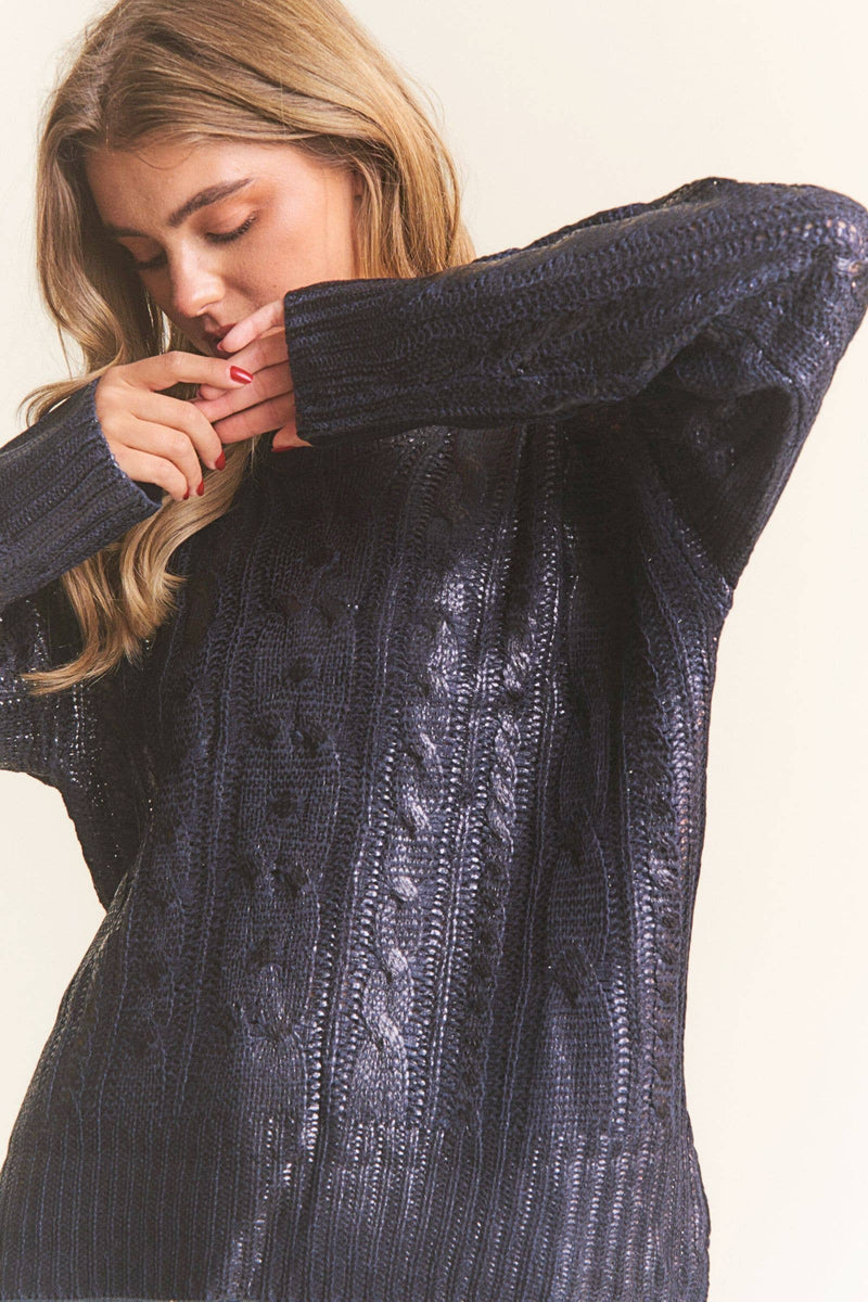 Cire Fabric Knit Round Neck Sweater