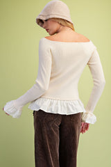 Long sleeve ruffled bottom knit top