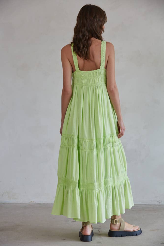 Cotton Gauze Lace Detail Flare Maxi Dress