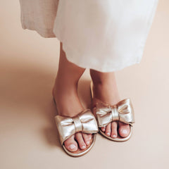 RAFIE - GOLD Bow Slide Sandal: GOLD