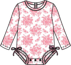 Baby Girls Bubblegum Pink Butterfly Garden Toile One Piece Rash Guard