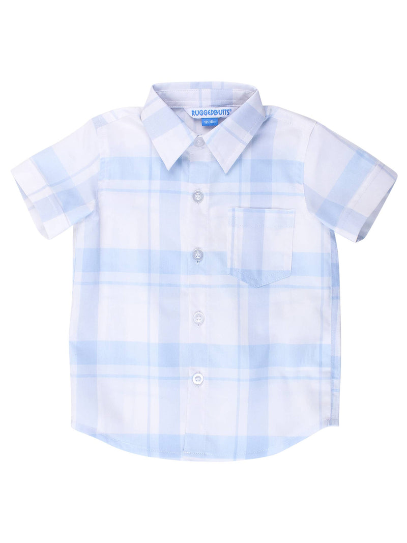 Boys Light Blue Windowpane Short Sleeve Button Down Shirt
