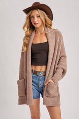 OPEN FRONT BLANKET WRAP BOUCLE KNIT SWEATER CARDIGAN: One Size