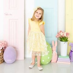 Sunshine Ditsy Daisy Easter Tulle Bow Clip - Kids Hair