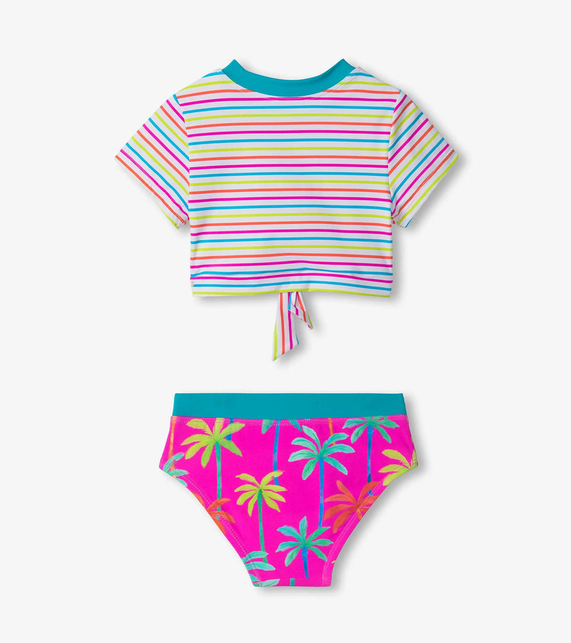 Painted palms short sleeve tankini
