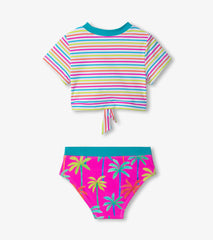 Painted palms short sleeve tankini