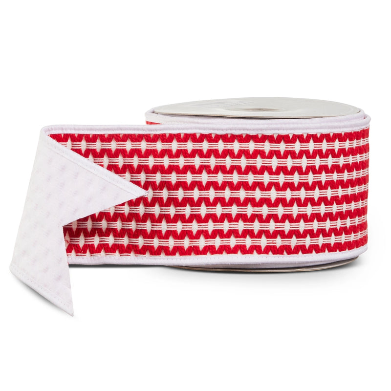 4”X10” red and white smocked ribbon