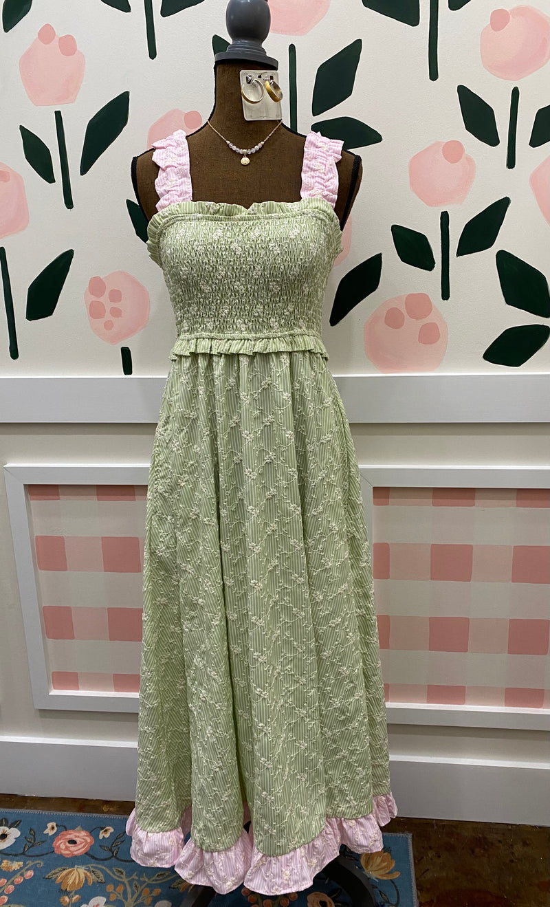 Embroidery detailed striped dress