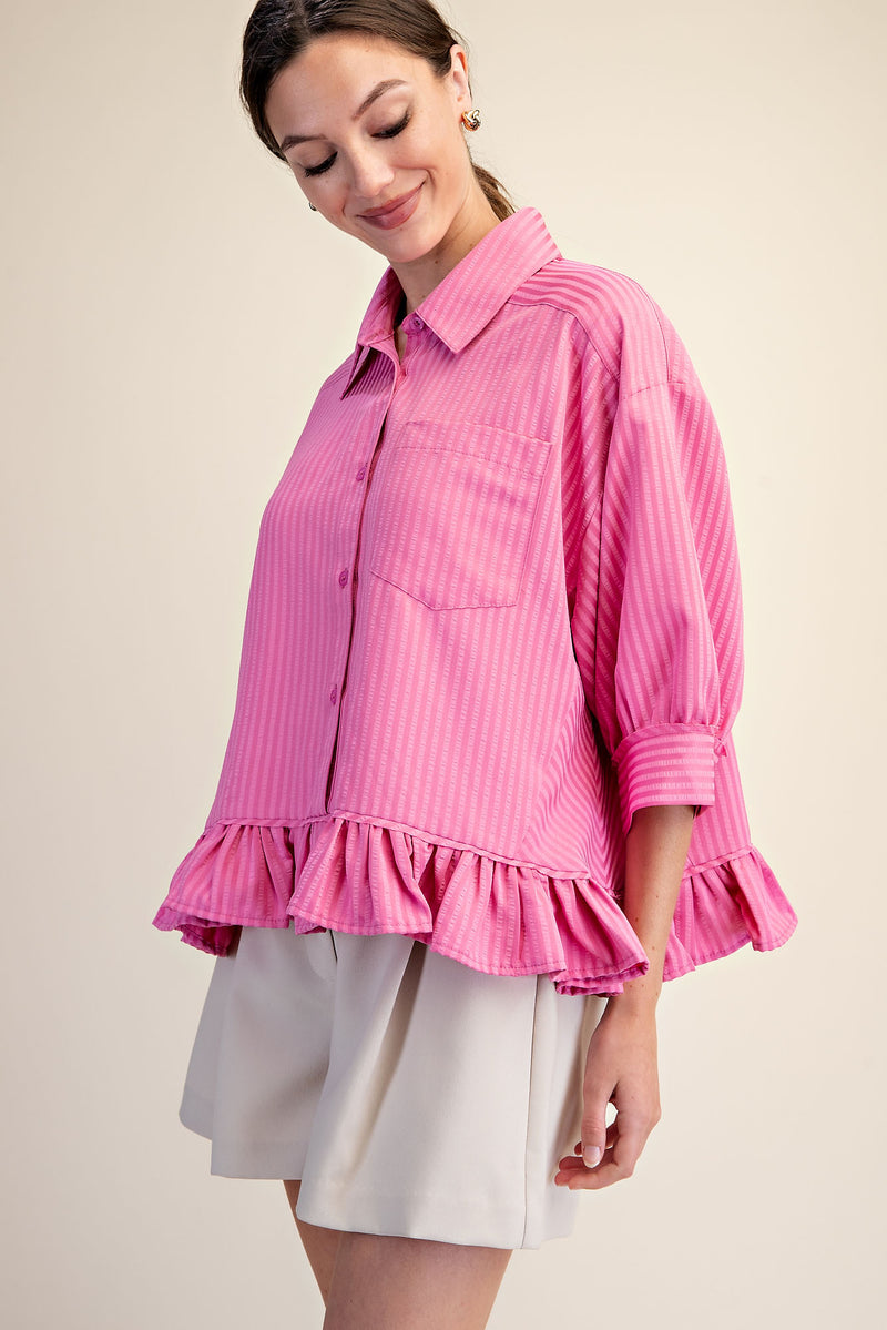 Ruffled shirt with collared neck
