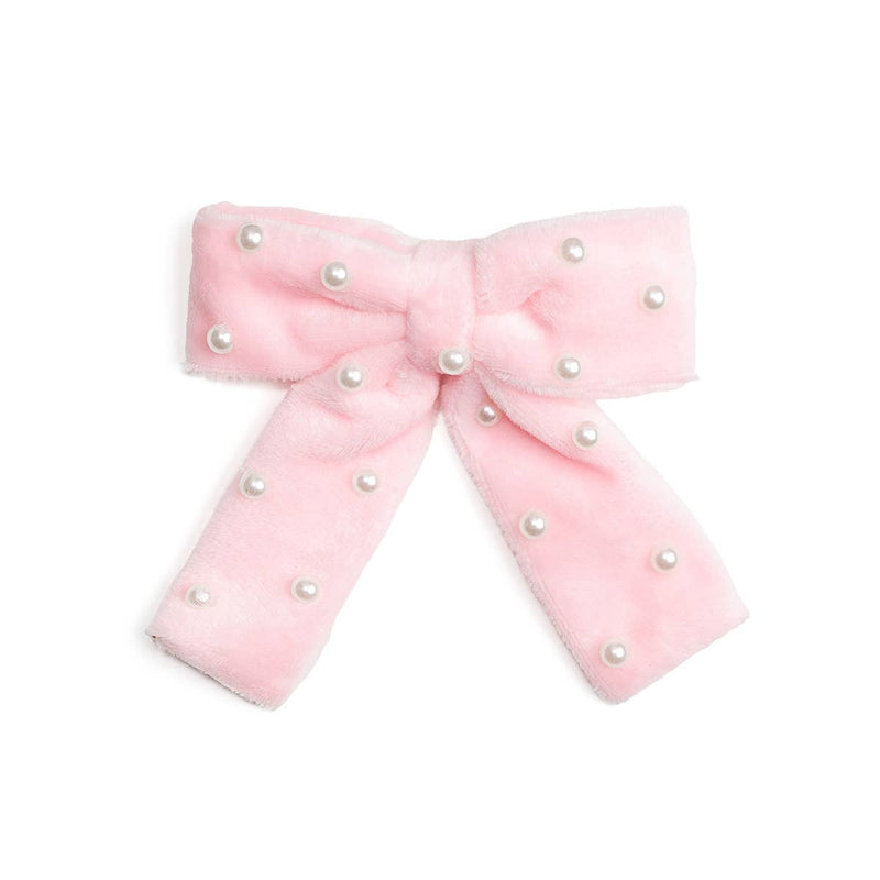 Pink Velvet Pearl Bow Clip - Hair Bows - Accessories