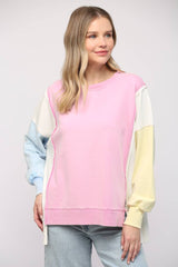 SIDE SLIT COLOR BLOCK SWEATSHIRT