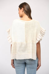 PATCHWORK FLUTTER SLV SWEATER: IVORY