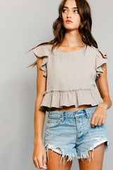 Cotton gauze Peplum Blouse Crop Top