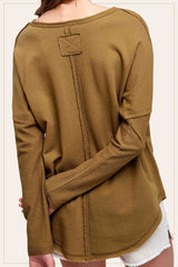 Textured Fabric Contrast Terry Long Sleeve Top