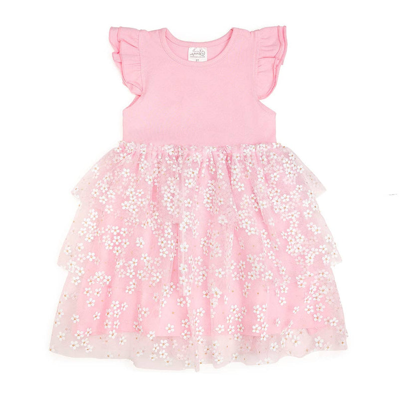 Pink Ditsy Daisy Easter Tiered Short Sleeve Tutu Dress